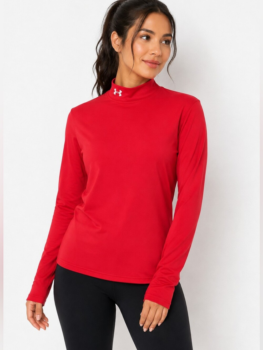UNDER Armour Pink Long-Sleeve Mock Neck Performance Top Women's L Activerwear